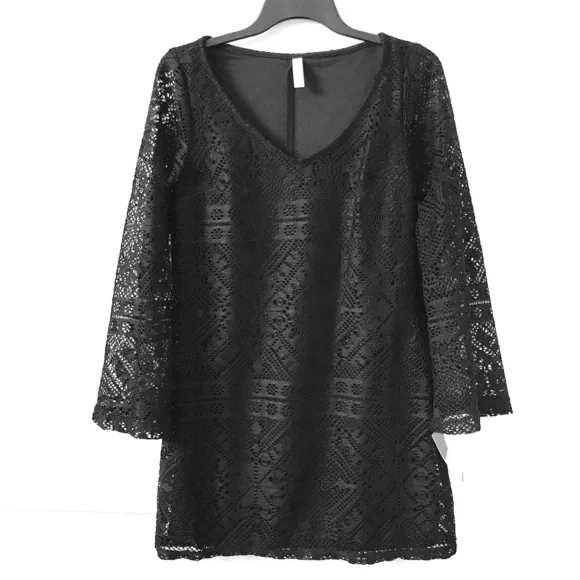 Xhilaration | Dresses | Xhilaration Black Crochet Lace Bell Sleeve Dress  Size Small | Poshmark